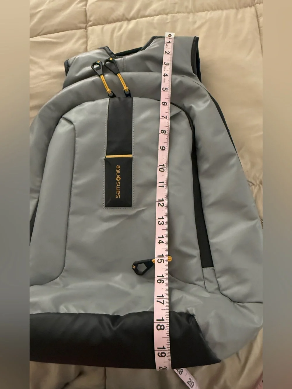 Samsonite Gray Backpack with Black Accents and Gold Zippers